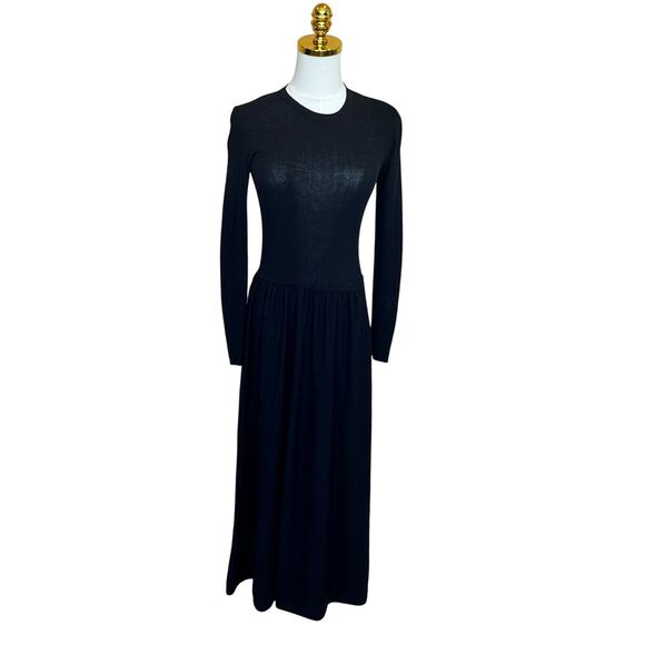 Thakoon Black Ribbed Knit Drop Waist Midi Dress SMALL Modest Designer Work $348 - Picture 6 of 10